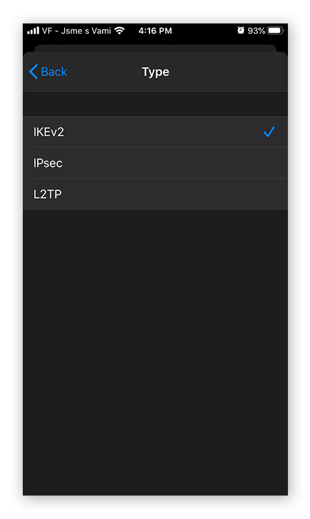 Choosing a VPN protocol for a new VPN in iOS 13.